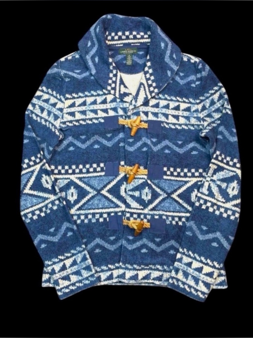 Vintage Ralph Lauren Blue Southwest Aztec Indian Toggle Button Jackets Sz M